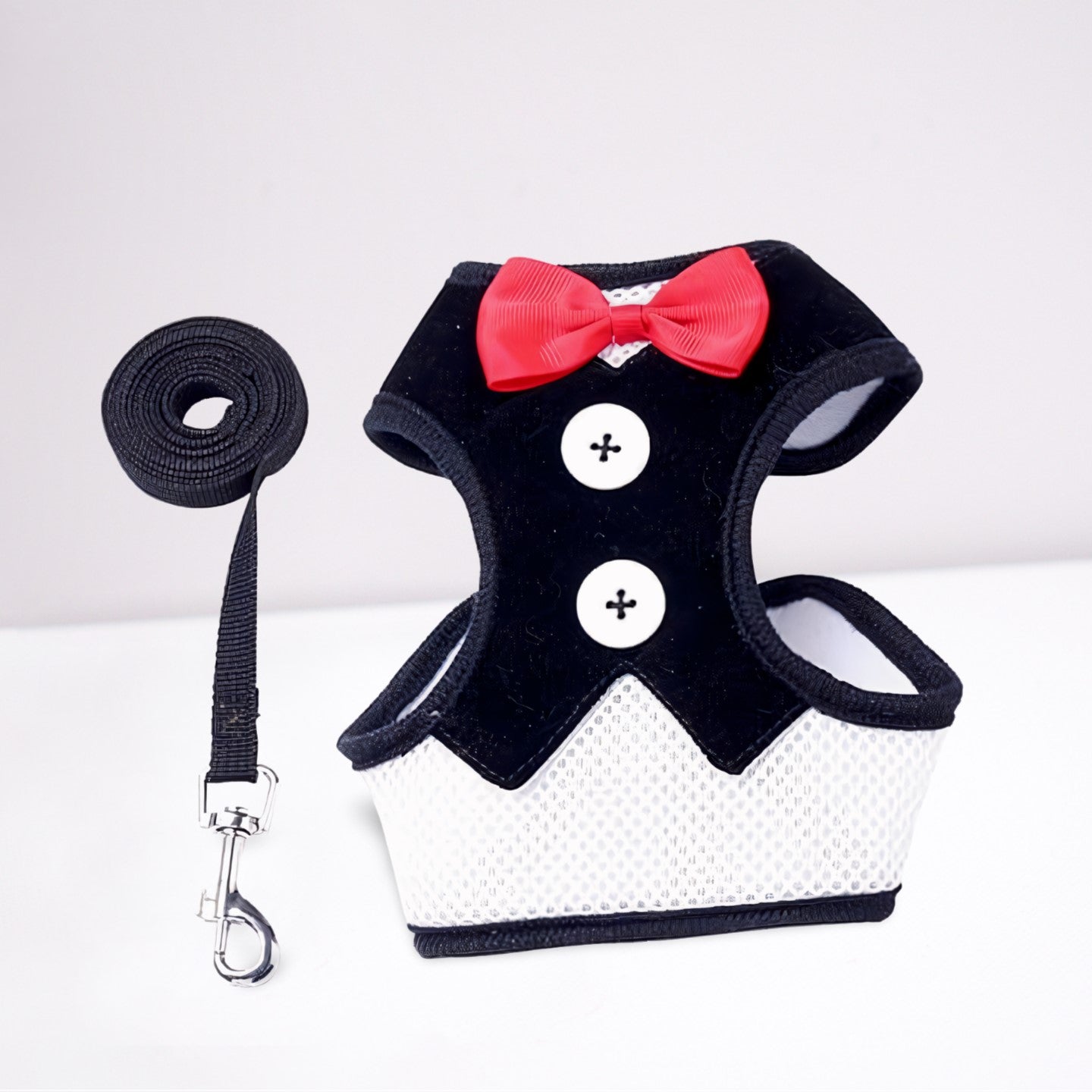 Tuxedo Vest and Bow Tie, Harness and Lead